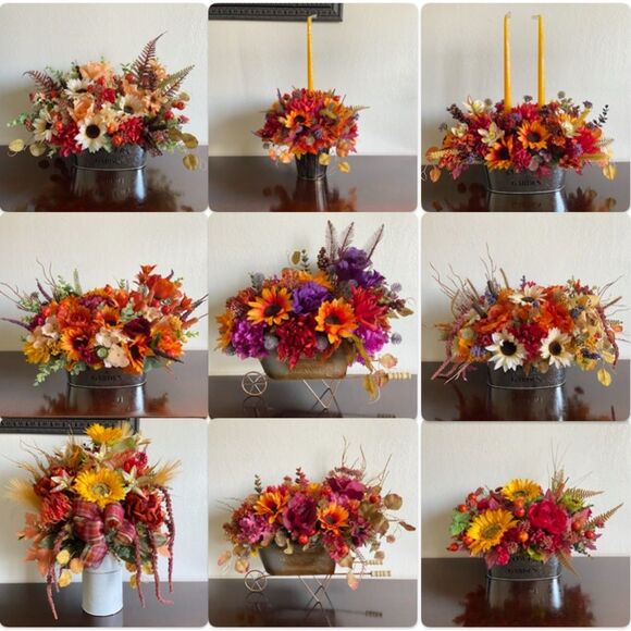 Fall Faux Floral Bouquet in White Jar With Sunflowers/Peonies - Picture 13 of 13